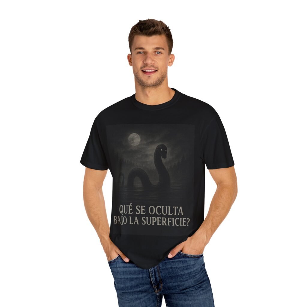 Camiseta criatura del lago “¿Qué se oculta bajo la superficie?” – Diseño de monstruo acuático | Ropa de misterio y terror unisex