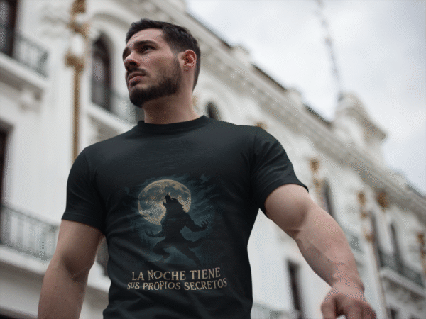 Camiseta hombre lobo “La noche tiene sus propios secretos” – Ropa oscura y de terror unisex | Estilo gótico y paranormal - Image 21