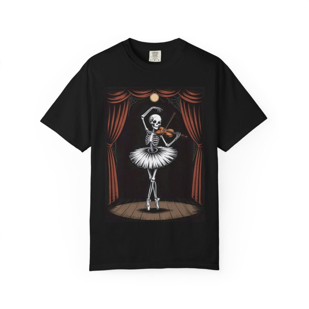Ballet Skeleton T-Shirt | Unisex Garment-Dyed Tee | Cute Halloween Shirt, Dance Gift, Spooky Costume, Unique Graphic Tee, Skeleton Art
