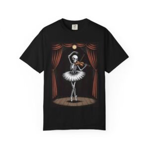 Ballet Skeleton T-Shirt | Unisex Garment-Dyed Tee | Cute Halloween Shirt, Dance Gift, Spooky Costume, Unique Graphic Tee, Skeleton Art