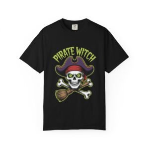 Pirate Witch T-Shirt, Unisex Graphic Tee, Halloween Costume Shirt, Vintage Pirate Apparel, Witch-Themed Gift