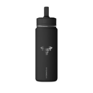 20oz Mini Water Bottle with Bull Skull Graphic — Matte Black Insulated Sports Bottle