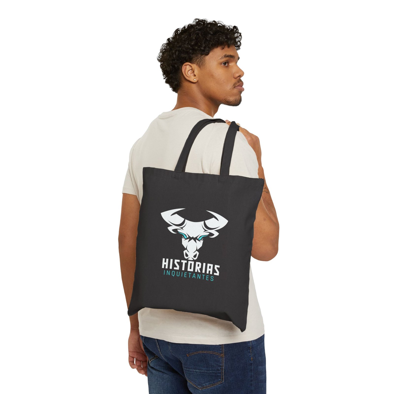 Tote Bag — 'Historias Inquietantes' Skull Bull Graphic Cotton Canvas Tote - Image 3