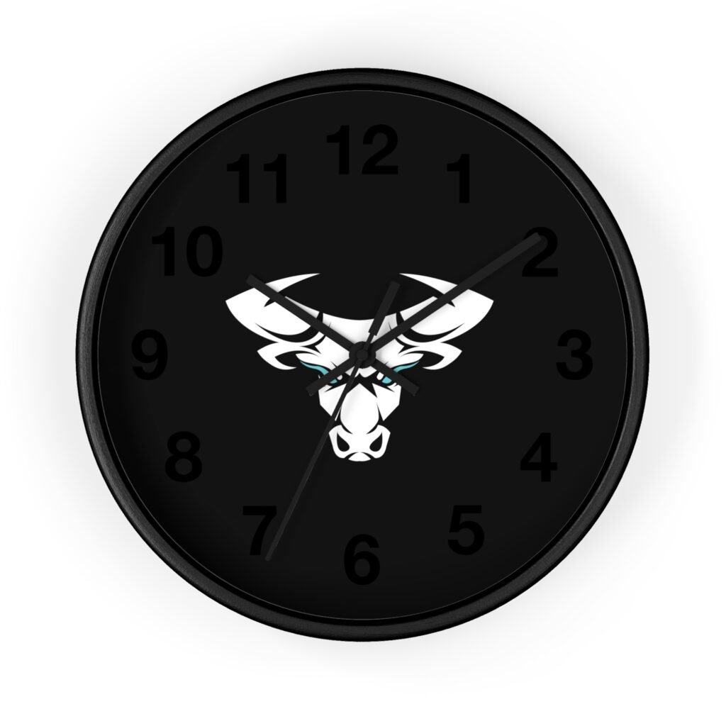 Bull Head Wall Clock — Modern Minimalist Black Clock with Fierce White Bull Logo