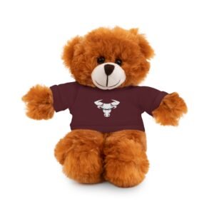 Plush Bear with Maroon Tee featuring Skull Bull Graphic — Cute Gift for Teens & Adults