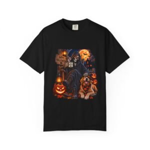 Halloween Grim Reaper & Dog T-Shirt — Spooky Pumpkin Night Tee